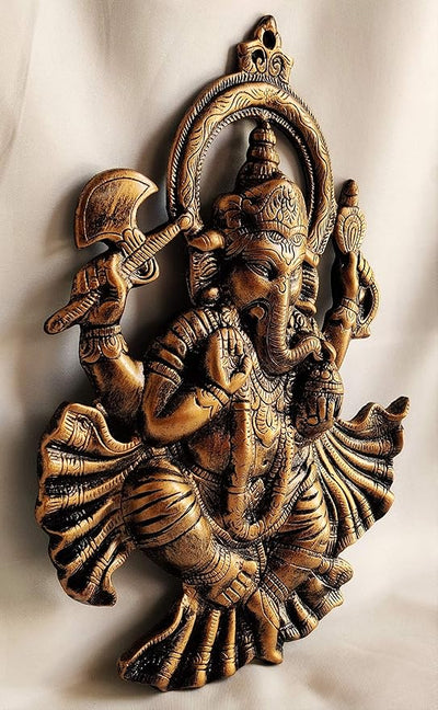 Handmade Aluminium Ganesha wall hanging, 25 cm x 2 cm x 36 cm, featuring intricate details for spiritual decor