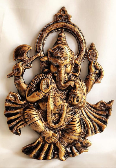 Handmade Aluminium Ganesha wall hanging, 25 cm x 2 cm x 36 cm, featuring intricate details for spiritual decor