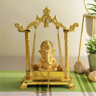 "Handmade aluminum and ceramic Ganesha idol, symbolizing blessings and prosperity, ideal for altars and home decor."