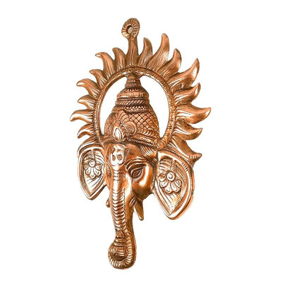 Handmade aluminum Ganesha idol, perfect for altar or wall hanging, symbolizing prosperity and blessings.