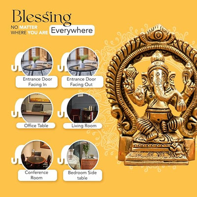 Handmade brass Ganesha idol, 375g, 6.6x3x8.7 cm, intricately crafted for home decor or altar, symbolizing wisdom and prosperity."
