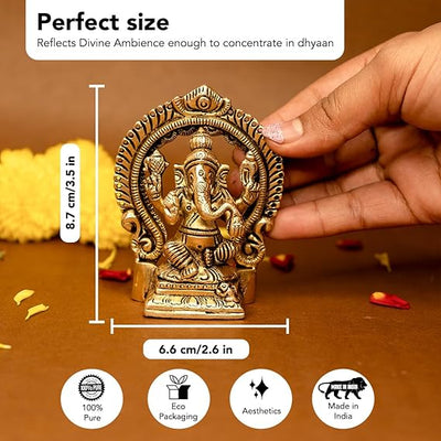 Handmade brass Ganesha idol, 375g, 6.6x3x8.7 cm, intricately crafted for home decor or altar, symbolizing wisdom and prosperity."