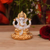 "Handmade ceramic Ganesha idol for car dashboard, measuring 5.1L x 5.1W x 6.4H cm, symbolizing blessings and protection during travel."