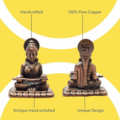 Handcrafted copper Annapurna Devi idol, measuring 3.2 x 2.5 x 4 cm and weighing 140 grams. Ideal for home altar and spiritual decor.