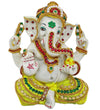 Handmade Ganesha idol, 14 cm tall, crafted from plastic, featuring vibrant colors and intricate details, perfect for home altar decor