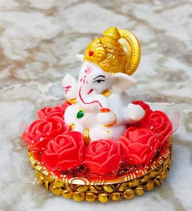 Handmade Ganesha idol crafted from premium marble, weighing 300 grams, measuring 10.16x10.16 cm, ideal for home altar or car décor, symbolizing wisdom and prosperity.
