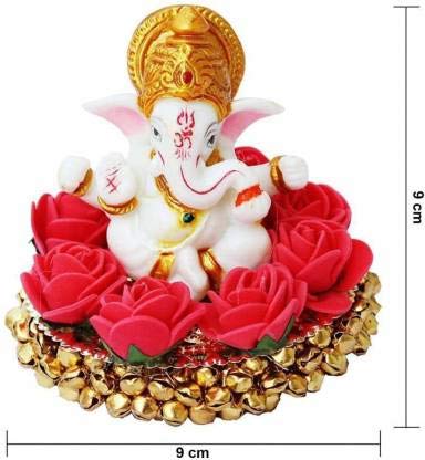 Handmade Ganesha idol crafted from premium marble, weighing 300 grams, measuring 10.16x10.16 cm, ideal for home altar or car décor, symbolizing wisdom and prosperity.
