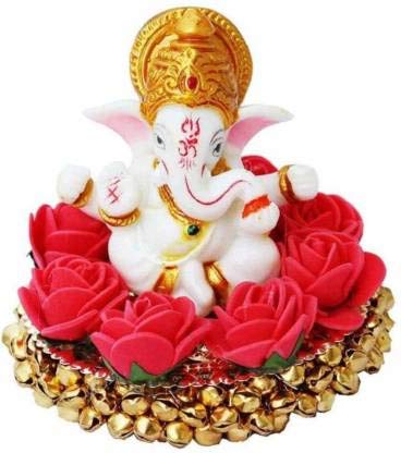 Handmade Ganesha idol crafted from premium marble, weighing 300 grams, measuring 10.16x10.16 cm, ideal for home altar or car décor, symbolizing wisdom and prosperity.