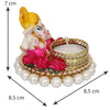 Handmade Ganesha idol made from durable resin, weighing 300 grams, measuring 8.5x7x8.5 cm, ideal for home altar or car décor, symbolizing wisdom and prosperity."