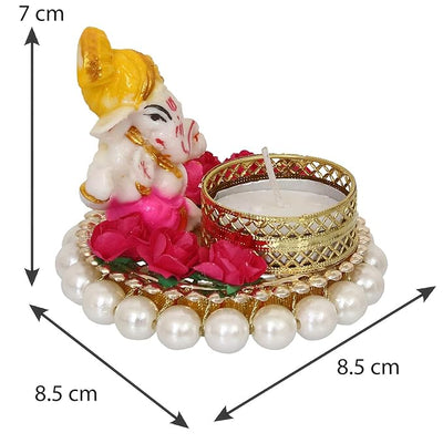 Handmade Ganesha idol made from durable resin, weighing 300 grams, measuring 8.5x7x8.5 cm, ideal for home altar or car décor, symbolizing wisdom and prosperity."