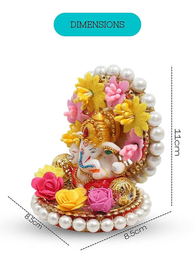 Handmade Ganesha idol crafted from durable resin, weighing 400 grams, measuring 8.5x8.5x11 cm, ideal for home altar or car décor, symbolizing wisdom and prosperity.