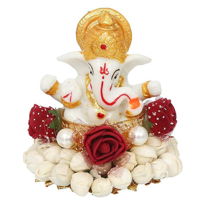 Handmade Ganesha idol crafted from durable resin, weighing 400 grams, measuring 8x8x8 cm, ideal for home altar or car décor, symbolizing wisdom and prosperity.