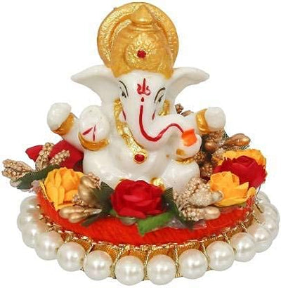 Handmade Ganesha idol made from durable resin, weighing 400 grams, measuring 5x4x8 cm, perfect for home altar or car décor, symbolizing wisdom and prosperity."