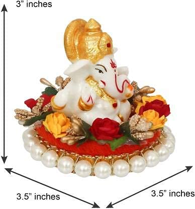 Handmade Ganesha idol made from durable resin, weighing 400 grams, measuring 5x4x8 cm, perfect for home altar or car décor, symbolizing wisdom and prosperity."