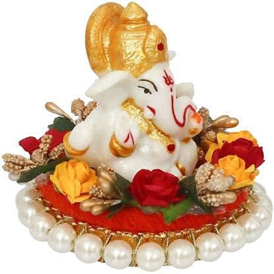 Handmade Ganesha idol made from durable resin, weighing 400 grams, measuring 5x4x8 cm, perfect for home altar or car décor, symbolizing wisdom and prosperity."