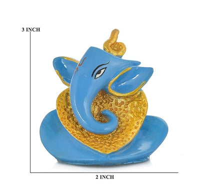 Handmade Ganesha idol in resin for car dashboard, measuring 5.1 cm x 5.1 cm x 7.6 cm, perfect for bringing blessings on the road