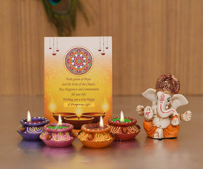 "Handmade resin Ganesha idol for car dashboard, measuring 6.4L x 3.8W x 7.6H cm, symbolizing blessings and protection during travel."