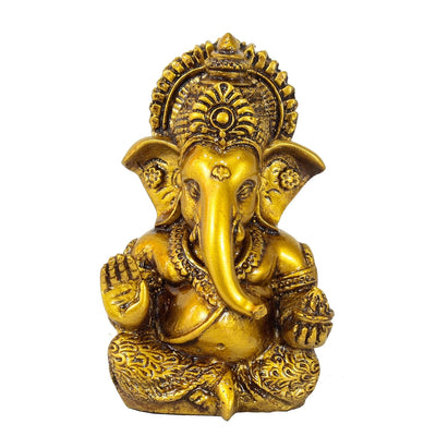 Handmade Ganesha idol in resin, measuring 9.3 cm, perfect for home altars and car dashboards