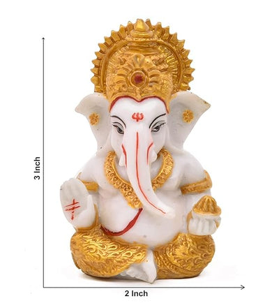 Handmade Ganesha idol in resin for car dashboard, measuring 5.1 cm x 5.1 cm x 7.6 cm, perfect for bringing blessings and positivity while driving