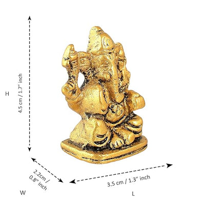"Handmade Ganesha idol in metal for car dashboard, featuring intricate details and a polished finish, perfect for inviting blessings on every journey."