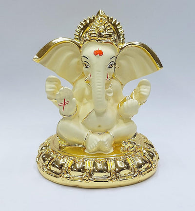 "Handmade Ganesha idol showpiece in poly resin, featuring intricate details and vibrant colors, perfect for home decor, altars, or as a thoughtful gift."