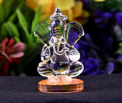 Handmade 180g glass Ganesha idol for car dashboard or home altar, symbolizing wisdom, prosperity, and peace in Hinduism.