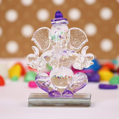 Handmade 200g glass Ganesha idol for car dashboard or home altar, symbolizing wisdom, prosperity, and peace in Hinduism.