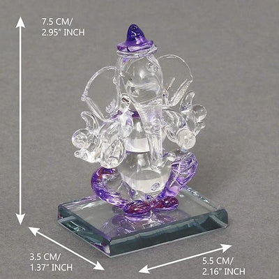 Handmade 200g glass Ganesha idol for car dashboard or home altar, symbolizing wisdom, prosperity, and peace in Hinduism.