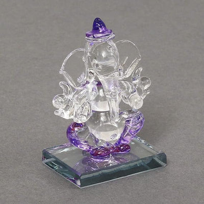 Handmade 200g glass Ganesha idol for car dashboard or home altar, symbolizing wisdom, prosperity, and peace in Hinduism.