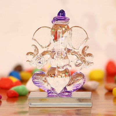 Handmade 200g glass Ganesha idol for car dashboard or home altar, symbolizing wisdom, prosperity, and peace in Hinduism.