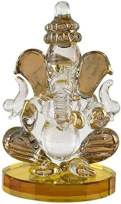 Handmade glass Ganesha idol, elegantly designed, depicting Lord Ganesha, ideal for pooja car and spiritual decor."