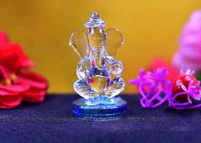 Handmade 400g glass Ganesha idol for car dashboard or home altar, symbolizing prosperity, wisdom, and peace in Hinduism.