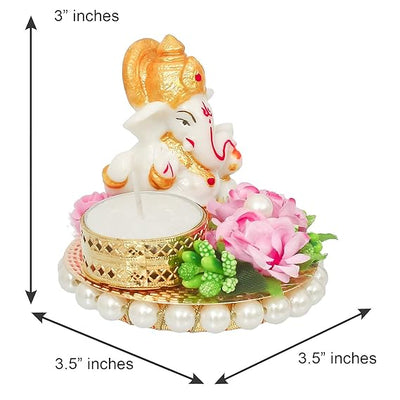Handmade Lord Ganesha idol made of resin, dimensions 8 x 8 x 7 cm, weighing 220 grams, ideal for home altar and gifting.