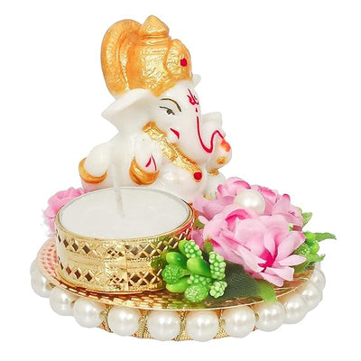 Handmade Lord Ganesha idol made of resin, dimensions 8 x 8 x 7 cm, weighing 220 grams, ideal for home altar and gifting.