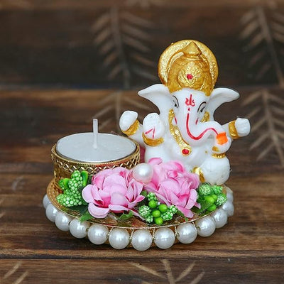 Handmade Lord Ganesha idol made of resin, dimensions 8 x 8 x 7 cm, weighing 220 grams, ideal for home altar and gifting.