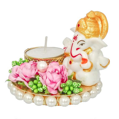 Handmade Lord Ganesha idol made of resin, dimensions 8 x 8 x 7 cm, weighing 220 grams, ideal for home altar and gifting.