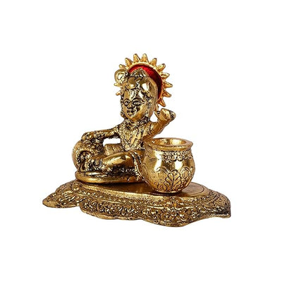 Handmade Lord Krishna idol made from aluminum with a shiny finish, featuring intricate details, perfect for home, office, or altar decor.
