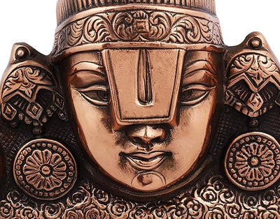 Handmade Lord Tirupati Balaji idol crafted from metal, featuring intricate details and a vintage copper finish, perfect for home or altar decor.