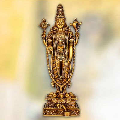 Handmade Lord Tirupati Balaji idol crafted from premium resin, featuring intricate details that capture the divine essence of the deity. Ideal for home, office, or altar placement