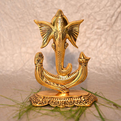 Handmade 15cm metal Ganesha idol, symbolizing wisdom and prosperity, perfect for home altars and office desks.