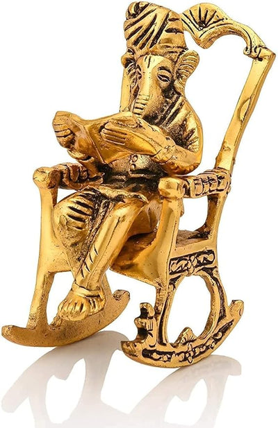 Handmade metal Ganesha showpiece, 13x5x8 cm, 550g, symbolizing wisdom and prosperity. Ideal for home decor, altar, or gifting.