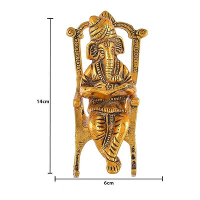 Handmade metal Ganesha showpiece, 14x6x6 cm, 500g, symbolizing wisdom and prosperity. Ideal for home decor, altar, or gifting.