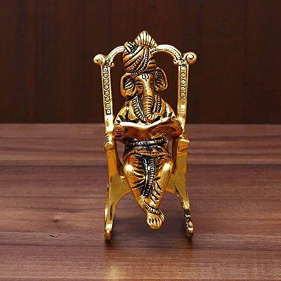 Handmade metal Ganesha showpiece, 16x6x6 cm, 350g, symbolizing wisdom and prosperity. Ideal for home decor, altar, or gifting.