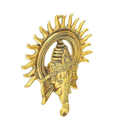 Handmade metal Ganesha wall hanging, ideal for altar or home decor, symbolizing blessings and positivity.