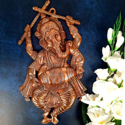 Handmade 820g metal Ganesha wall hanging, symbolizing wisdom and prosperity, perfect for home or office decor.
