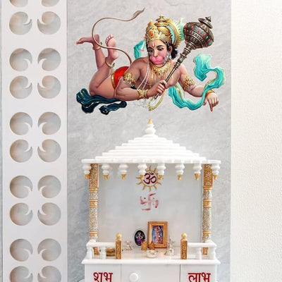 Hanuman wall sticker measuring 51 x 38 cm, made from durable PVC, perfect for enhancing home decor with a touch of Hindu faith.