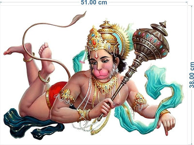 Hanuman wall sticker measuring 51 x 38 cm, made from durable PVC, perfect for enhancing home decor with a touch of Hindu faith.