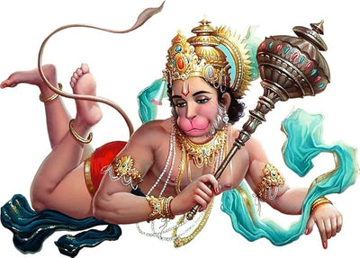 Hanuman wall sticker measuring 51 x 38 cm, made from durable PVC, perfect for enhancing home decor with a touch of Hindu faith.
