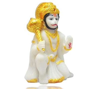 Handmade marble idol of Hanuman Ji in a blessing posture, symbolizing strength and devotion, ideal for altars and home decor.