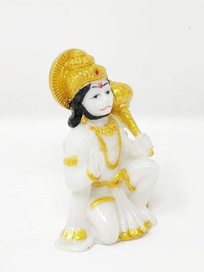 Handmade marble idol of Hanuman Ji in a blessing posture, symbolizing strength and devotion, ideal for altars and home decor.
